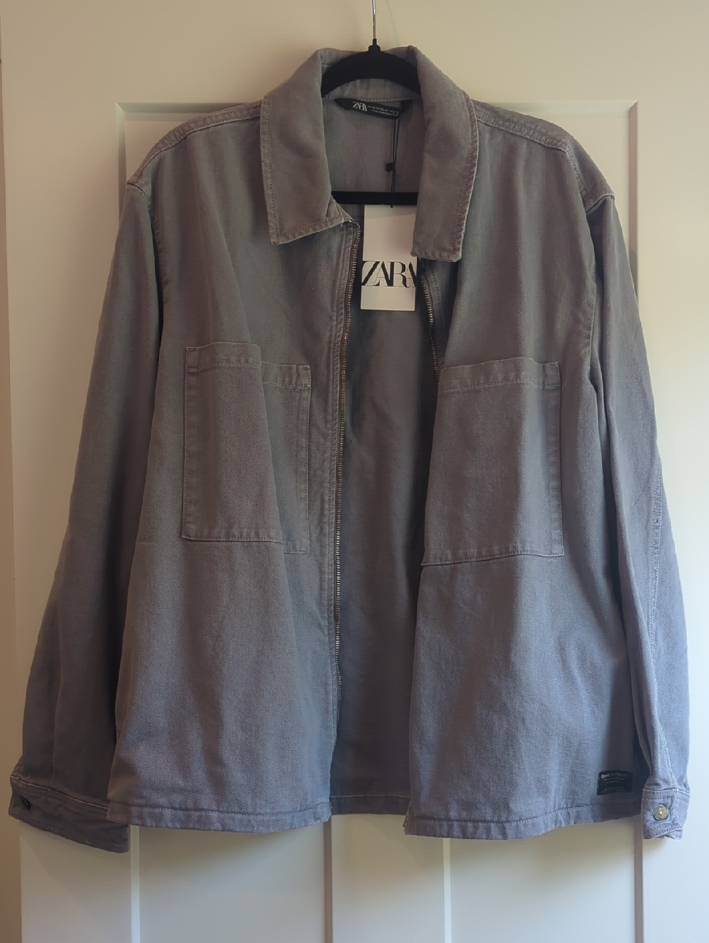 Zara NWT Slate Gray Utility Denim Shirt Jacket